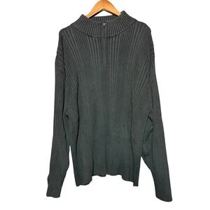Wilke Rodriguez Sweater Men 2XLT Black Quarter Zip Ribbed 100% Cotton‎ Mock Neck